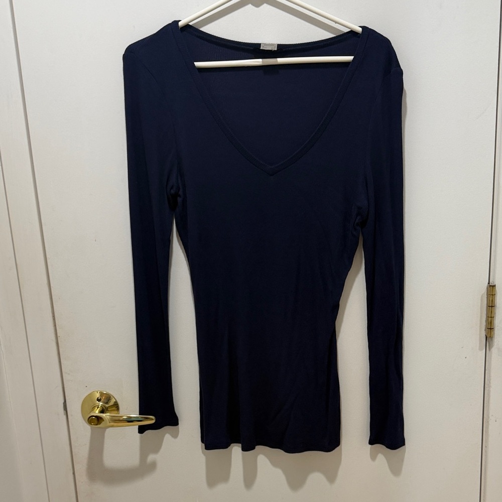VENUS Deep Blue Long Sleeve V-Neck Top